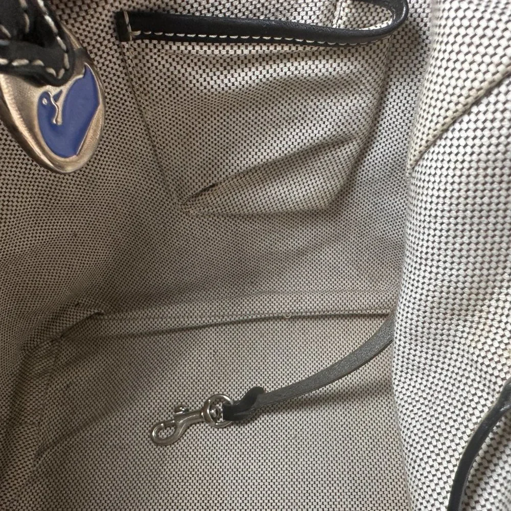 Dooney Bourke Gray Fabric Black Leather Trim Logo Shoulder Bag - Picture 6 of 8